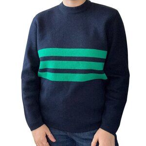 Vintage 1960s Unisex Tyrol Austria 100% Wool Navy Blue Striped Ski Sweater Sz M